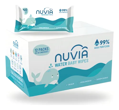 Toallitas Húmedas Nuvia 99% Agua Caja 12 X 60 Unidades
