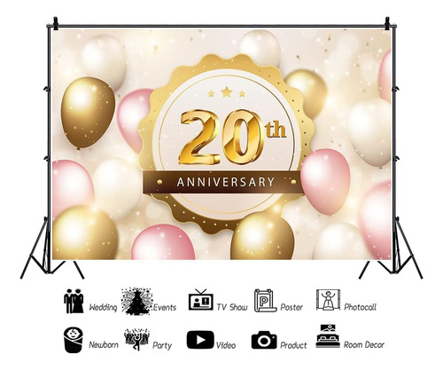 Telón De Fiesta De Aniversario 2.44x1.83m Con Globos De Oro