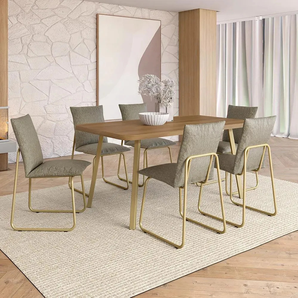 Conjunto Sala De Jantar 6 Cadeiras Urbe Carraro Dourado Dourado