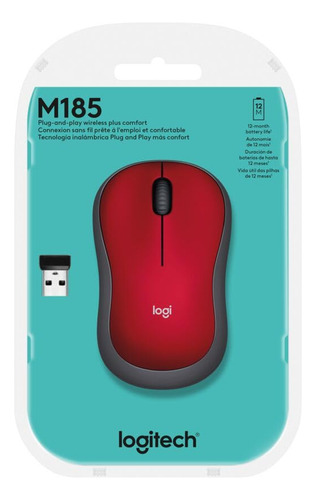 Ratón Óptico Inalámbrico Logitech M185 De 24 Ghz, Rojo