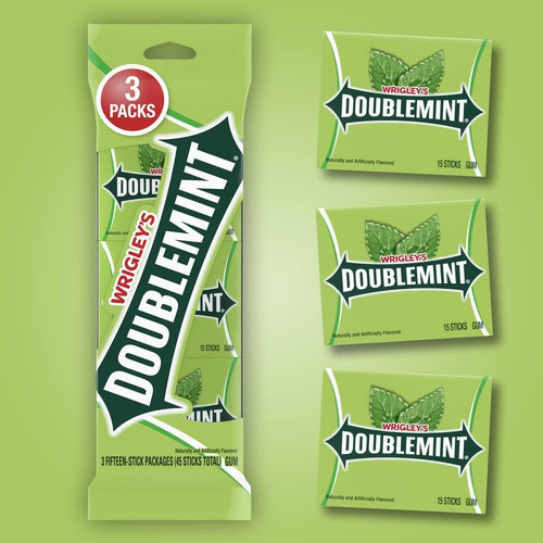 Chicles Doublemint Sabor Menta Pack 3 Pz Con 15 Sticks