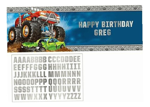 Creative Converting Monster Truck Pancarta Grande, 1 Ct, Color Multicolor
