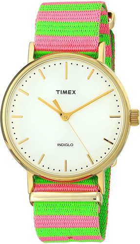 Reloj Timex Unisex, Original, Luz Indiglo Color de la correa Verde/Rosa Color del fondo Beige