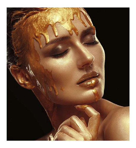 Vinilo 30x30cm Mujer Oro Maquillaje Posando Rostro Gold