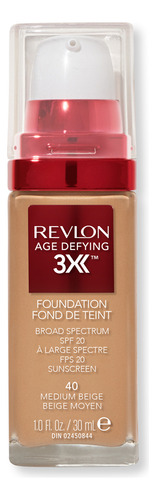 Base de maquillaje líquida Revlon Age Defying Age Defying 3X FPS 20 Base De Maquillaje Revlon Age Defying 3x 30 Ml Tono 40 medium beige tono 40 medium beige - 30mL