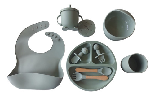 Set Bebe Alimentación Completa Silicona 10 Piezas Army Green