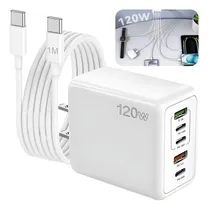Comprar Blanco 120w 5 En 1 Carga Rápida Con Usb Cable Cargador Type-c Pd 20w,cargador Rápido Para Carga De Teléfonos Móvile, Tablet, Portátiles Y Auriculares,5 Puertos En 1 Adaptador A Corriente,cable Usb-c