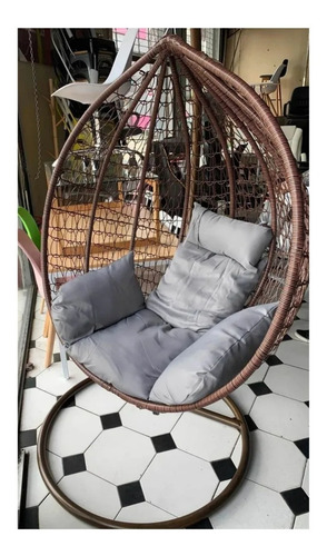 Imagen 2 de 8 de Combo 1 Hamaca Huevo Metálico Rattan Exterior + 5 Almohadas