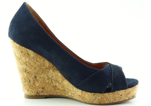 Sandália Glamm Anabela Tiras Cruzadas Azul Sapatos Mania