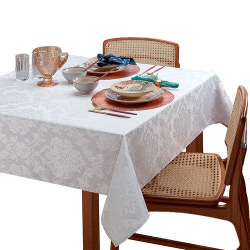 Toalha De Mesa Jacquard Quadrada Casa Laura Enxovais Glamour Premium 4 Lugares Branca