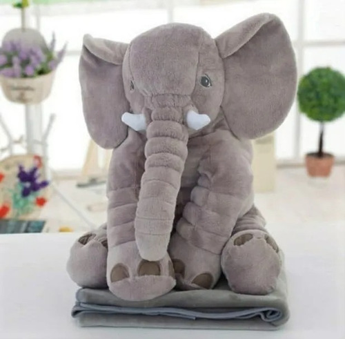 Almofada Travesseiro Elefante Bebê Pelúcia Cinza 80cm 