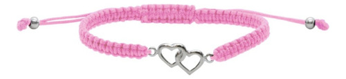 Pulsera  Macrame Y Plata 925 Con Doble Corazon