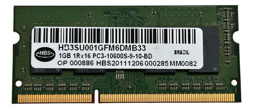 Memória Hbs 1gb Ddr3 1333mhz Pc3-10600s Notebook (Usado)