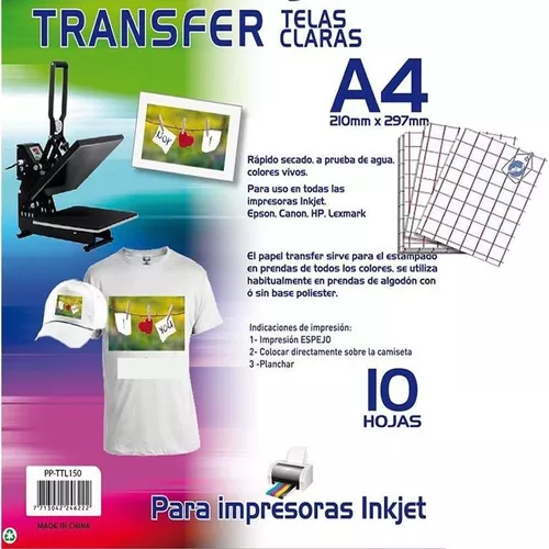 Papel Transfer A4 Premium 10 Hojas De Polos Claros | Cuotas sin interés