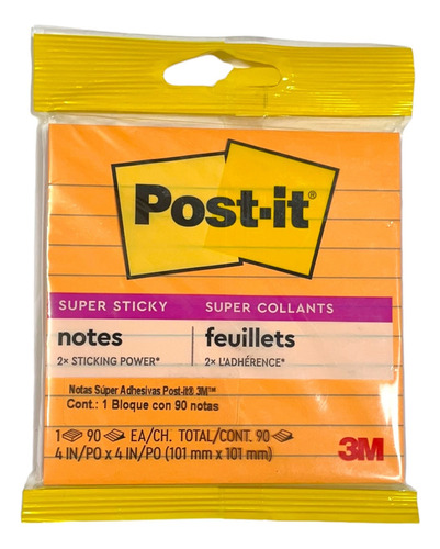 Notas Adhesivas 3m Post It Sticky 10cm Raya Naranja 90 Hojas