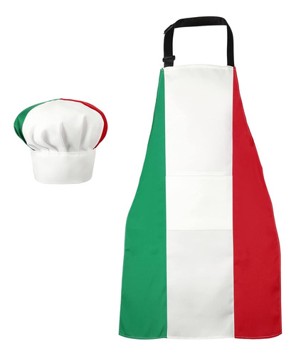 Sombrero Y Delantal De Chef Con Bandera Italiana, Tela Patri