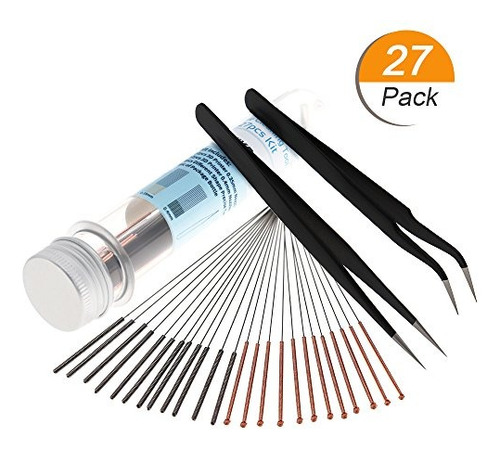 Mika3d Kit De Herramientas De Limpieza De Boquillas De Impresora 3d 0,4 Mm 0,35 Mm Agujas Pinzas, Filamentos Limpiador De Obstrucciones, Accesorios De Limpieza De Piezas De Brocas, 27 Piezas