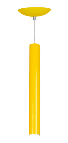 Pendente Tubo Cilindro Alumínio Amarelo 40cm + Led 6k