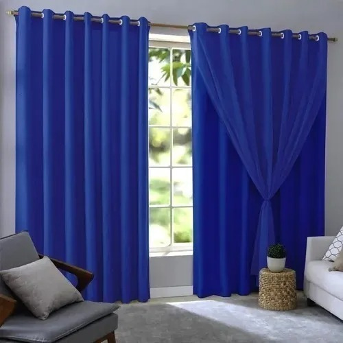 Cortina Blackout Com Voil 280x230 100% Corta Luz Sala/quarto Cor Azul-marinho