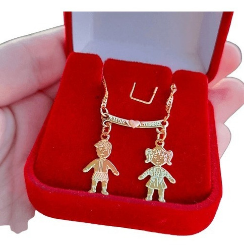 Imagem 7 de 9 de Corrente Com Duas Meninas Banhado A Ouro 18k El Semijoias