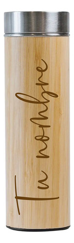 Termo De Bamboo Acero Inoxidable 500 Ml Personalizado Láser