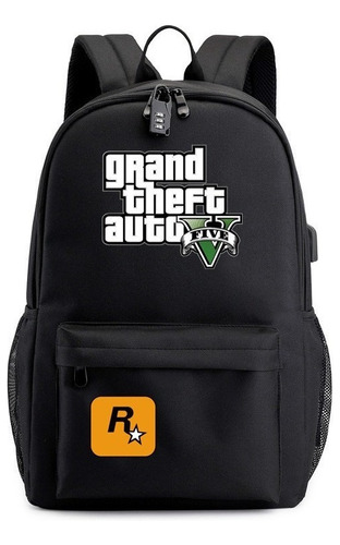 Mochila De Anime Grand Theft Auto Gta5 Game Usb Con Puerto U