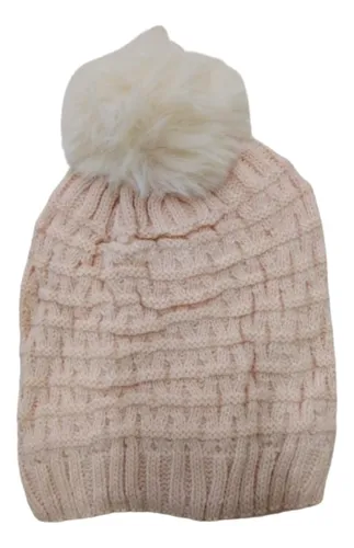 Gorro De Invierno Para Abrigar Con Forro Interno Con Pompón Beige 1
