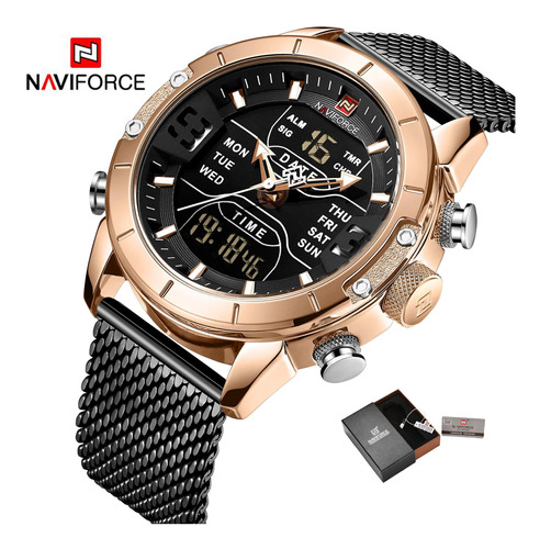 Relógio Masculino Naviforce 9153 Original De Pulso Dourado