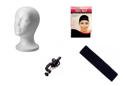Kit: Faixa Hair Grip + Cabeça De Isopor + Suporte + Wig Cap!