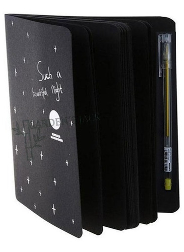 Libreta Cuaderno Hojas Negras 40 Hojas + Pluma Especial