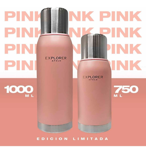 Imagen 4 de 8 de Termo Acero Inoxidable Explorer 750 Ml Rosa 24hs Frio Calor