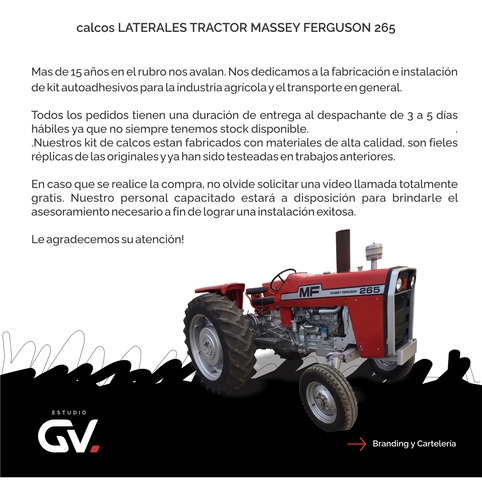 Kit De Calcos Tractor Massey Ferguson 265. Simil Original!