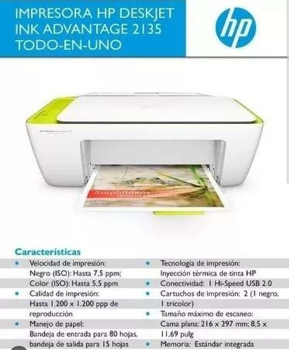 Impresora Mutifuncion Todo 1  Hp Deskjet Ink Advantage 2135