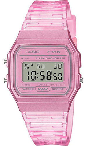 Casio F-91ws-4ef Unisex Transparente Silicona Rosa Reloj