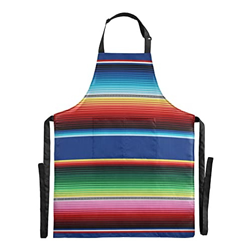 Delantal Con Babero Xigua, Diseño De Sarapé Mexicano, A Raya