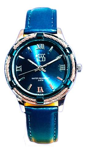 Reloj Para Mujer Yess Sm 19608 Correa Cuero Azul 