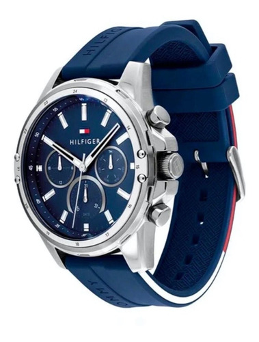 Reloj Tommy Hilfiger Para Hombre Correa De Silicona 1791791 Color de la malla Azul Color del bisel Plateado Color del fondo Azul