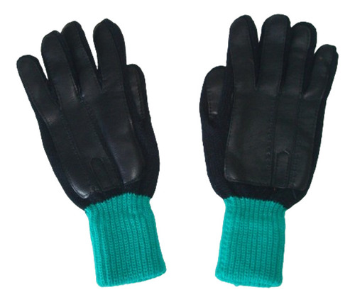 Guantes De Lana Negros Con Aplicaciones En Cuerina P/mujer