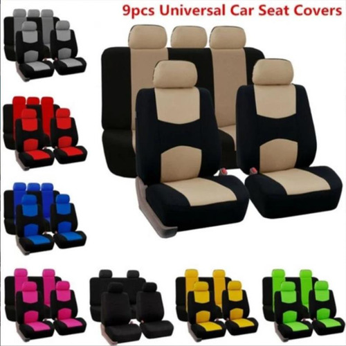 Set Funda Cubre Asiento Auto Universal Negro Entero 9pcs