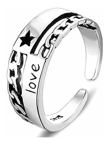 Anillos - Woent Retro Star Rings Love Silver Adjustable Open