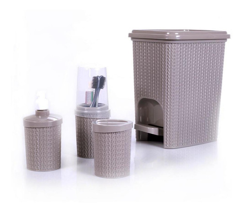 Conjunto Para Banheiro E Lavanderia Trama 7 Peças Cinza-cinz