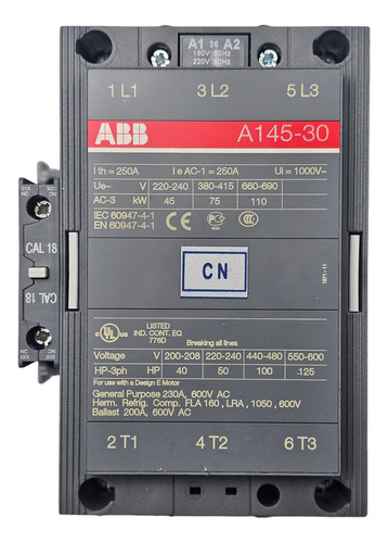 A145-30, A185-30 Contactor Trifásico Abb Para Plantas De Luz