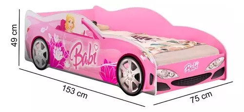 Cama Infantil Carro de Corrida Menina Rosa com Colchão