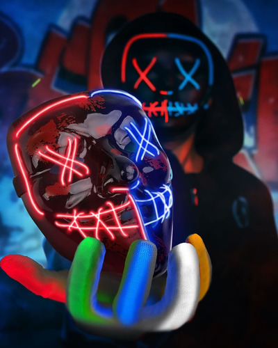 Guantes Esqueleto Con Mascara Hacker Con Purgas Led D