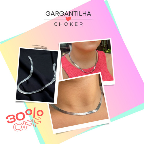 Colar Choker Glamour Gargantilha Prata Aço Inox Feminina