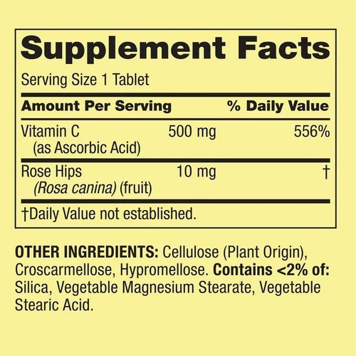 Vitamina C 500 Mg 500 Tabletas Bioflavonoides Rosa Mosqueta Sabor Neutro