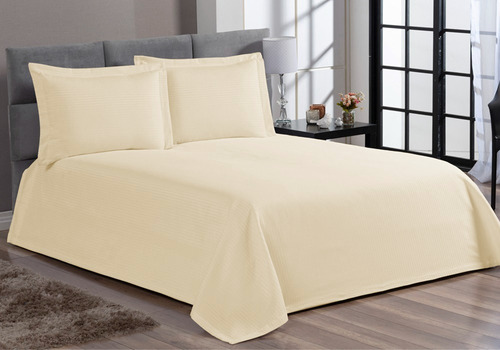 Cobre Leito Colcha Cama King Piquet Algodão 3 Peças Hotel Cor Palha
