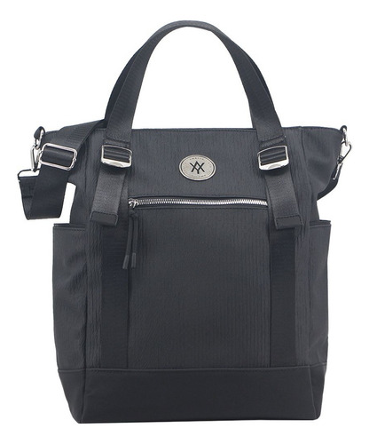Cartera Bolso Mujer Amayra Estilo Tote Bag Amplio Moderno Negro Modelo 1 Engomada Diseño Texturado Níquel A Tono