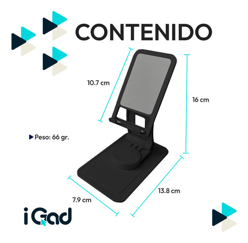 Soporte Universal Para Celular iGAD Base De Plástico Portátil Plegable Slim Holder De Escritorio Color Negro