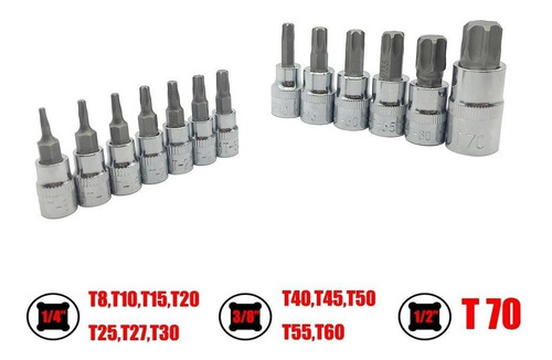 Mainpoint Estrella Torx Bit Juego De Dados De 13 Piezas T8 -
